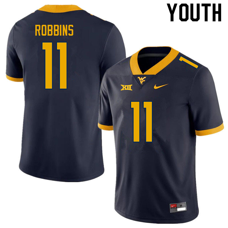 Youth #11 Jake Robbins West Virginia Mountaineers College Football Jerseys Sale-Navy